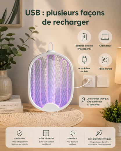 Raquette Anti-Moustique pliable Rechargeable