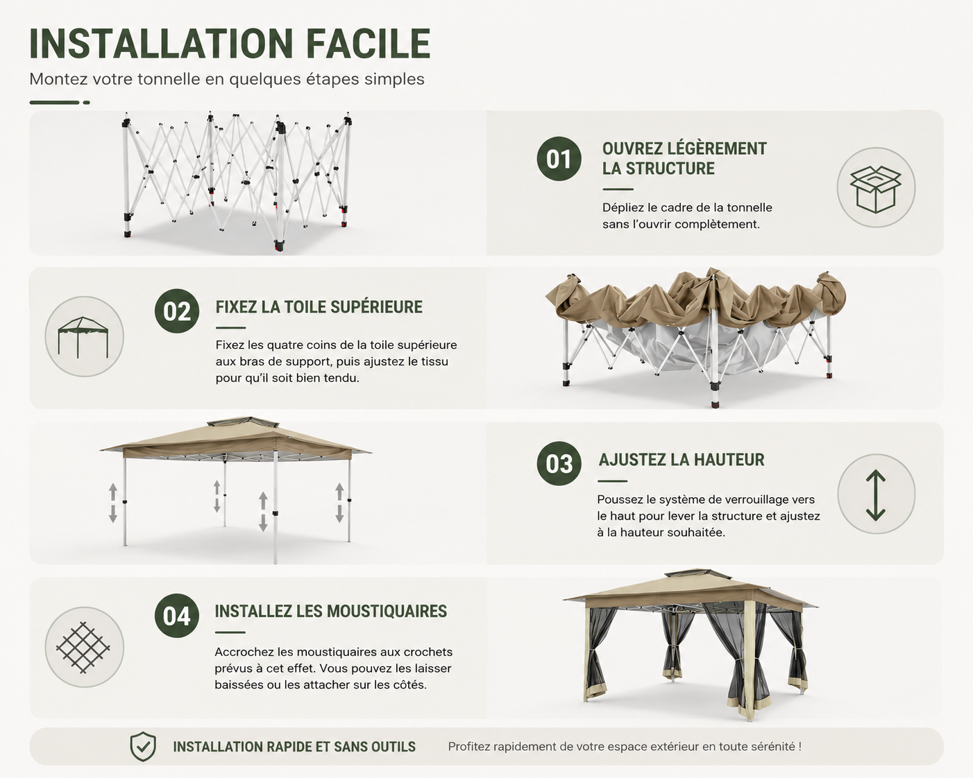 Pavillon Pliant 3x3M Étanche avec Moustiquaire