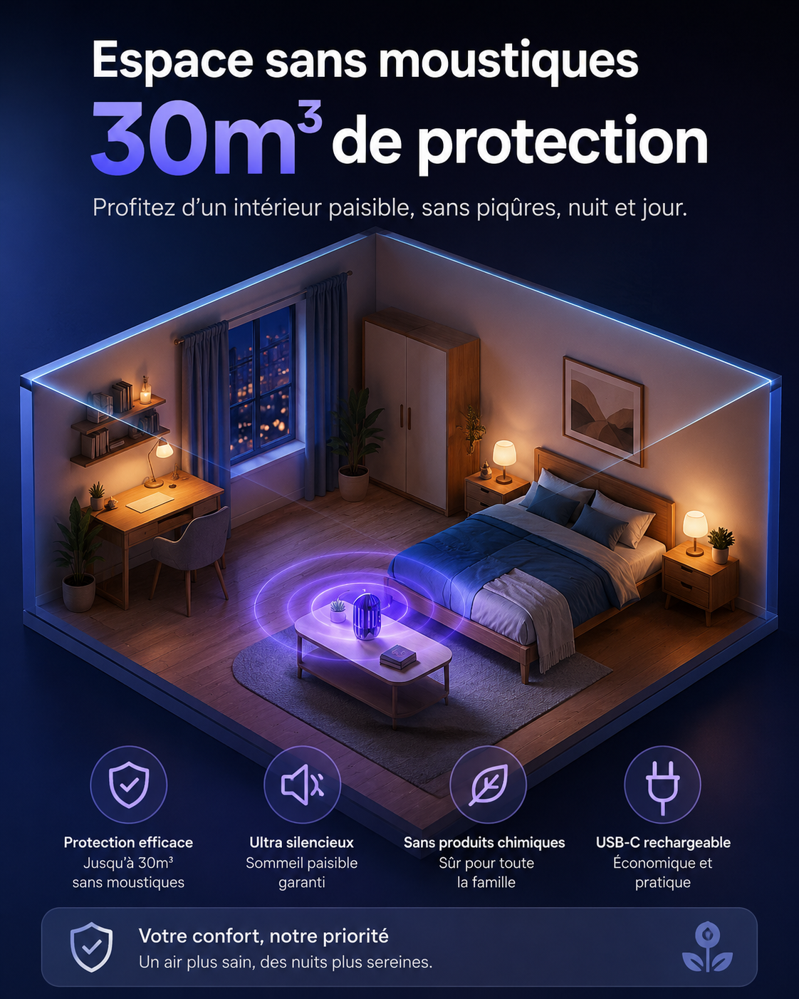 Raquette Anti-Moustique pliable Rechargeable