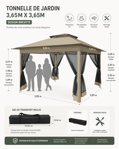 Pavillon Pliant 3x3M Étanche avec Moustiquaire
