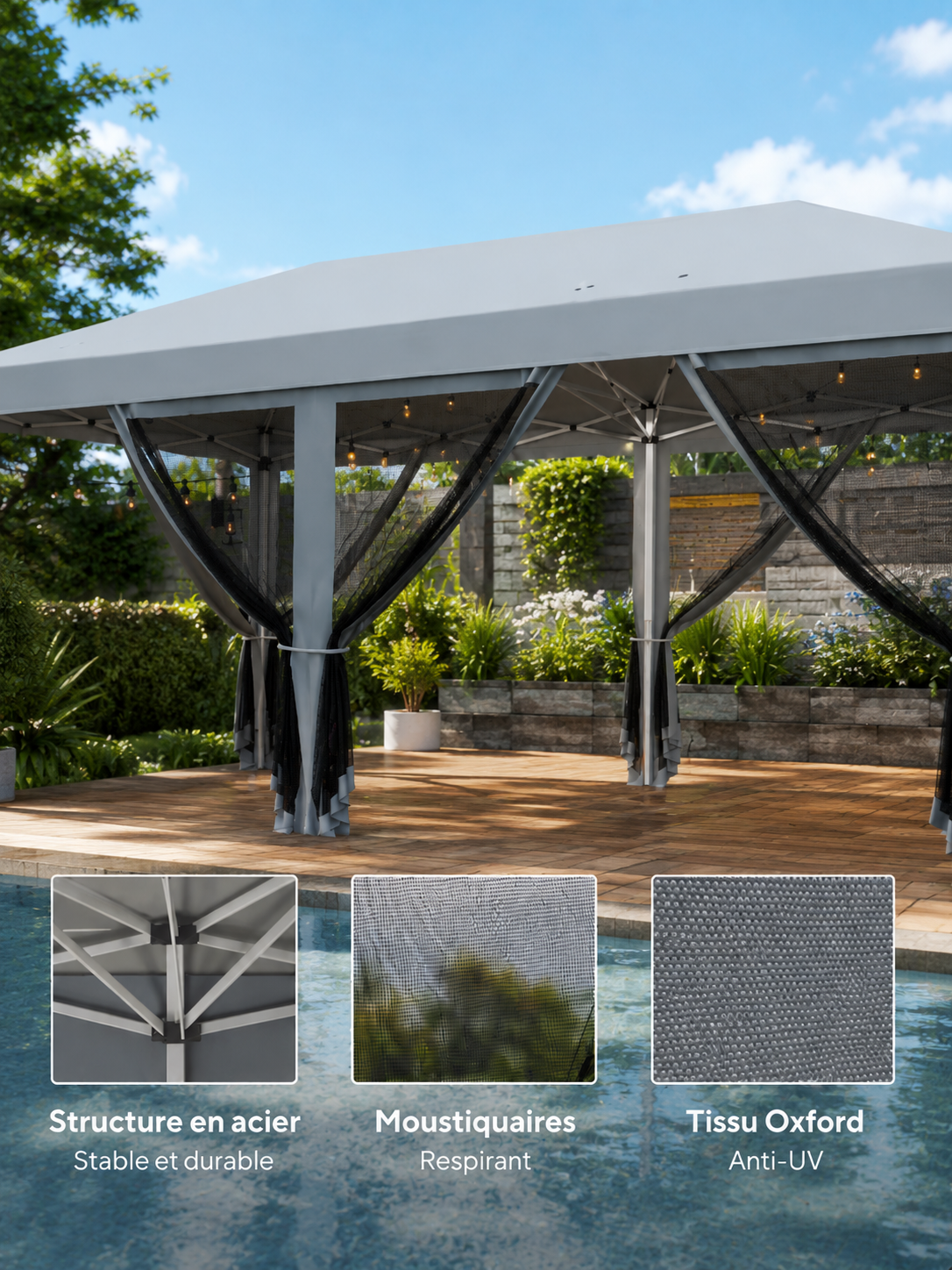 Tonnelle Moustiquaire Pliante 6x3M Gris