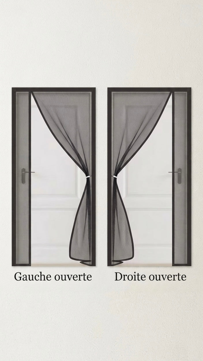 Rideau de Porte Magnétique à Ouverture Latérale Anti-moustiques Noir