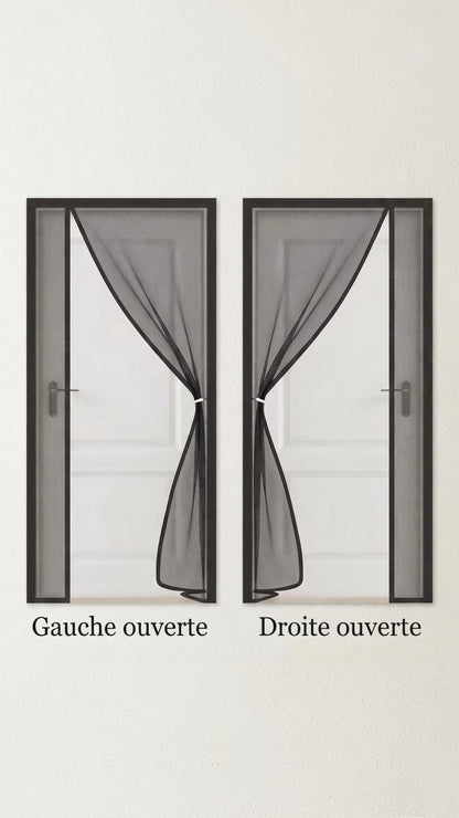 Rideau de Porte Magnétique à Ouverture Latérale Anti-moustiques Noir