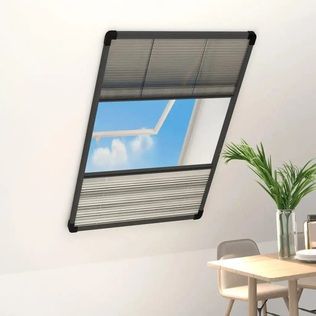 Pleated Mosquito Net with Awning 80×160 Cm, Anthracite Aluminum Frame for Insect-Proof and Sun-Protective Roof Windows